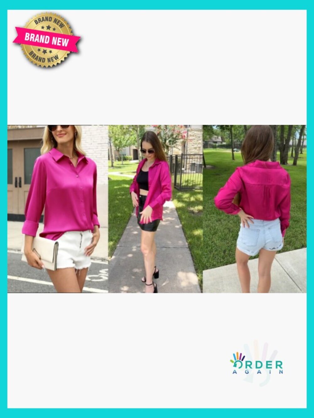 Satin Button Down Shirt Long Sleeve Business Casual Elegant Chic Top - Picture 7 of 7